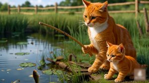 😹Мама кошечка ловит рыбку со своим маленьким котёночком🔥