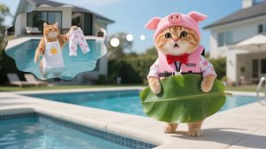 Очаровательный рыжий котенок учится плавать с мамой-кошкой 🐱💦