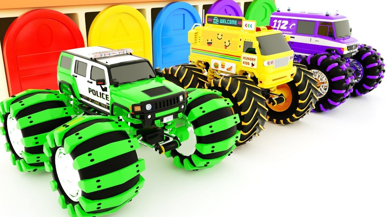 Грузовик-кран помогает полицейским машинам превратиться в Супер грузовик-Монстр-трак смотреть онлайн