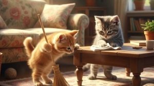 Помогаю кошке-маме убирать дом 🧹🐾