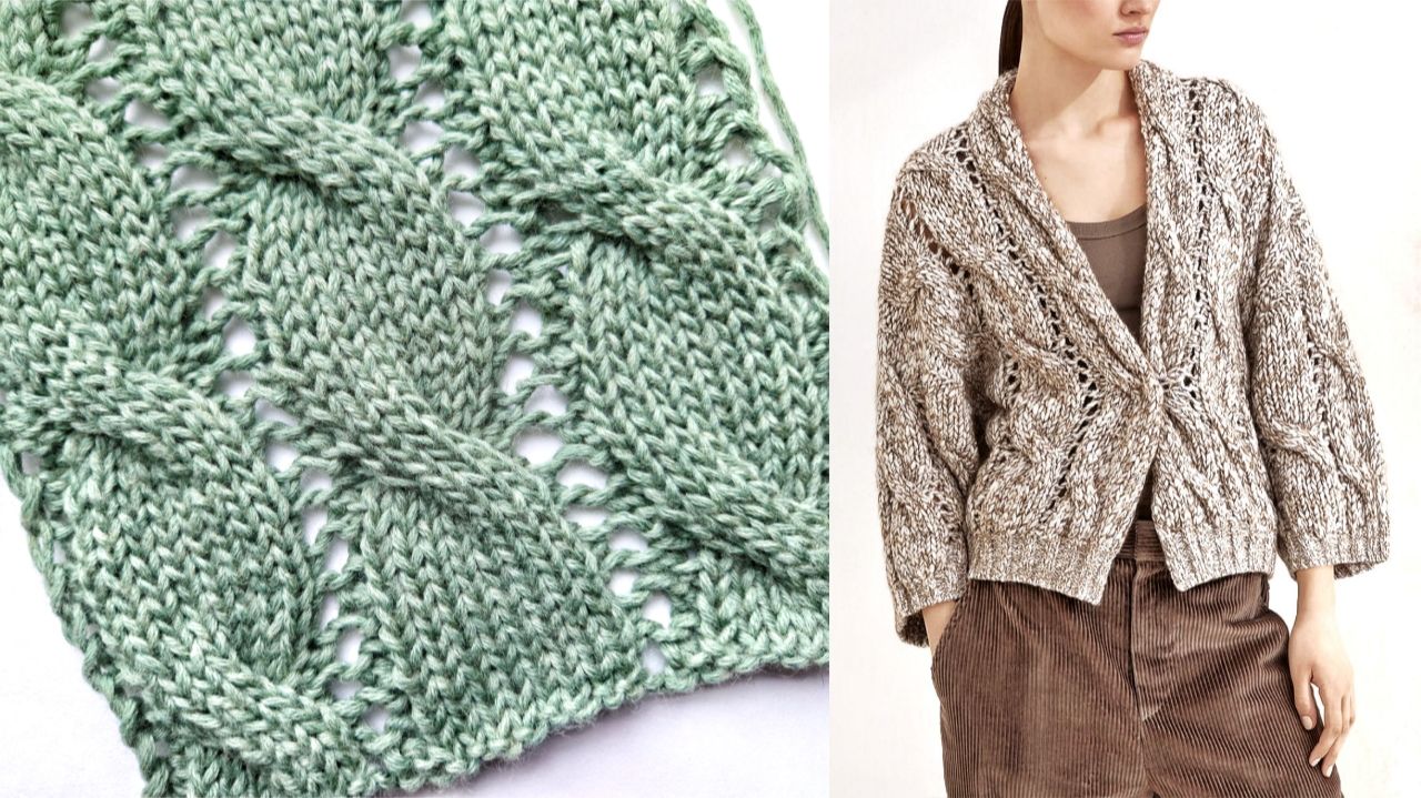 Симпатичные жгуты с ажуром ⭐️ Узор кардигана и свитера от Кучинелли ⭐️ Схема смотреть онлайн