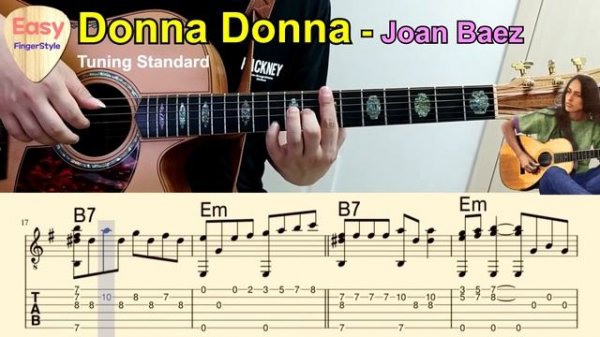 DONNA DONNA Joan Baez на Гитаре. Уроки гитары. Ноты и Табы для Гитары EASY FINGERSTYLE