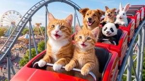 😹Мама кошечка со своим маленьким сыночком катаются на Американских горках🔥