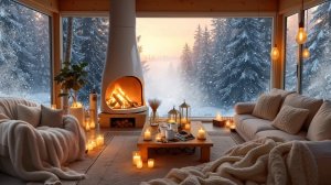 Зимняя сказка у камина ❄️ Уютный вечер с видом на заснеженный лес