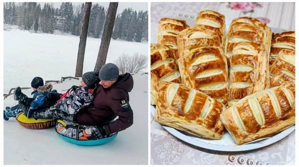 "Жизнь на пенсии".. Ездила на горку с внуками.)) Испекла сочни творожные..