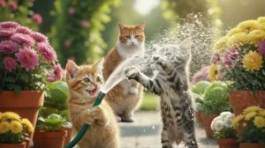 Спокойное утро в саду с кошкой-мамой и двумя котятами 🌸  MiuMiu Cat Life #кошки