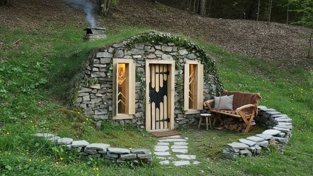 Построил подземный дом в лесу, от начала до конца. Бушкрафт смотреть онлайн