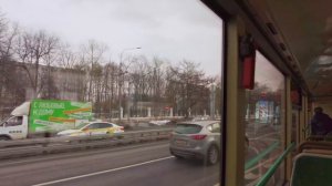 Moscow, Russia. Bus Ride Route 111. MGU, Red Buildinds, Khrushchyovka, Panel building, GITIS.