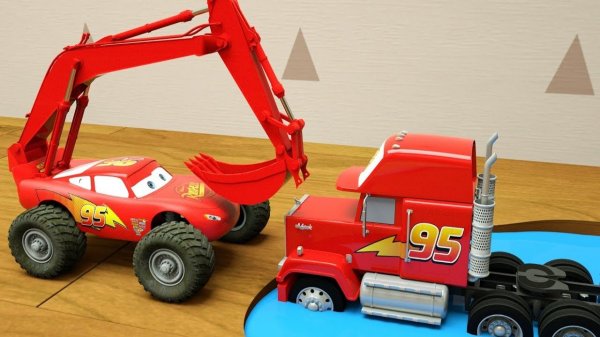 Грузовик-экскаватор для детей Машинки Мак Трак и Маккуин из 3D мультфильма Учим формы для малышей