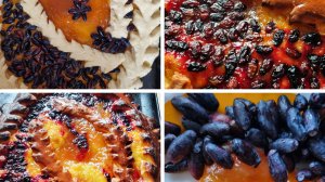 Домашняч еда: грушевое варенье, выпечка, мороженое с клубникой.