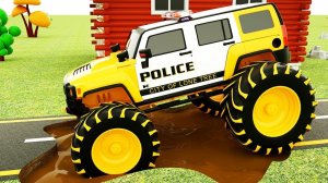 Грузовик с полицейскими машинами Меняет шины Мультик про машинки для детей, Малышей и ясельников