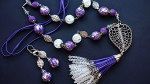 Фиолетовый комплект с кистью из беларусского сутажа (2531)