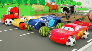 Изучение фигур для детей с помощью трактора Молнии Маккуина и Фермерского грузовика мак