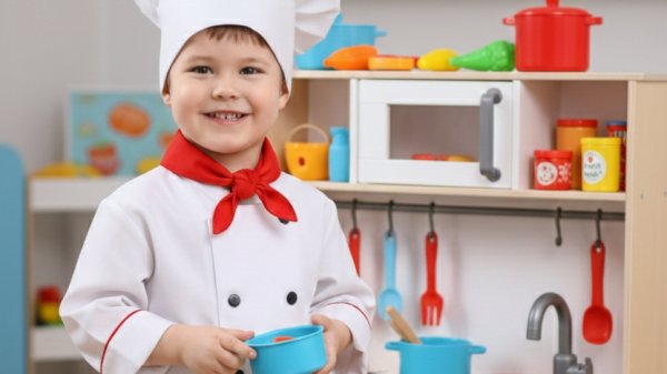 Готовим завтрак🍔 Серёжа готовит самостоятельно на игрушечной кухне!