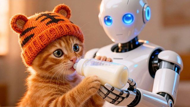 МАМА-КОШКА В ОТЪЕЗДЕ, ПОЭТОМУ С КОТЯТАМИ ОСТАСЯ РОБОТ-СИДЕЛКА🤖! ВОТ ЭТО ДА! РЕАКЦИЯ