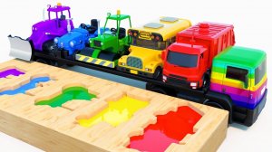 Учим транспорт с игрушечными машинками! Учим цвета школьный автобус, мусоровоз, бульдозер и трактор