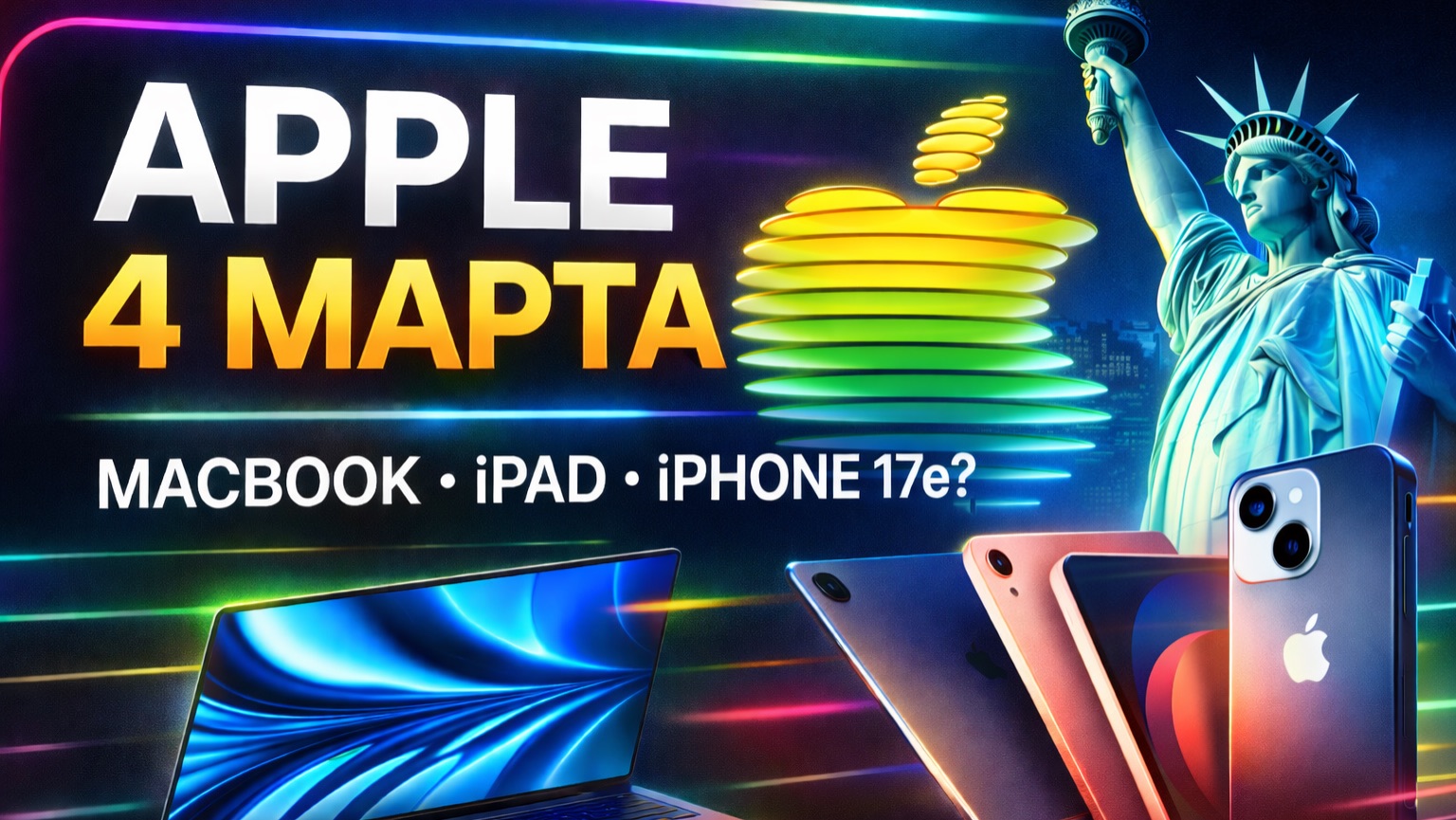 Apple 4 марта: бюджетный MacBook за 699$ и iPhone 17e? Главные утечки