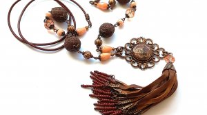 Коричнево-карамельный сотуар из натуральной кожи полимерной глины (2519)