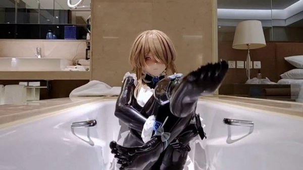 Latex Kigurumi Doll in bath tube