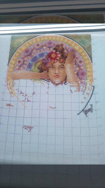 Вышитая копия картины Альфонса "МУХА"  18 век