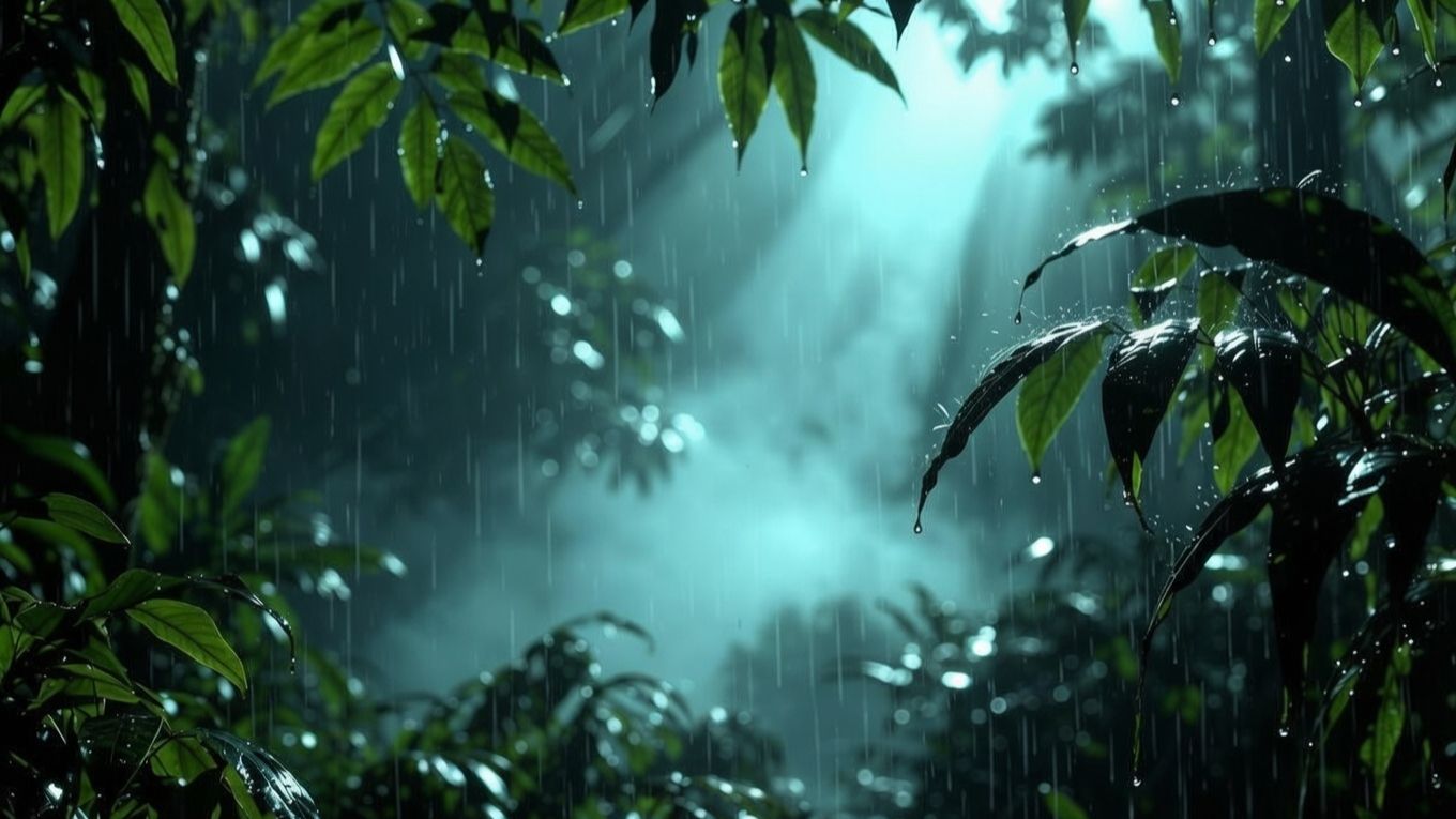 ✧ Тёплый тропический ливень | Дождь, пение птиц и ambient музыка для релакса, работы и медитации