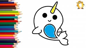 Мультик - раскраска для детей РЫБА КИТ. Учимся как рисовать КИТА вместе с детьми // ОБУЧАШКА ТВ