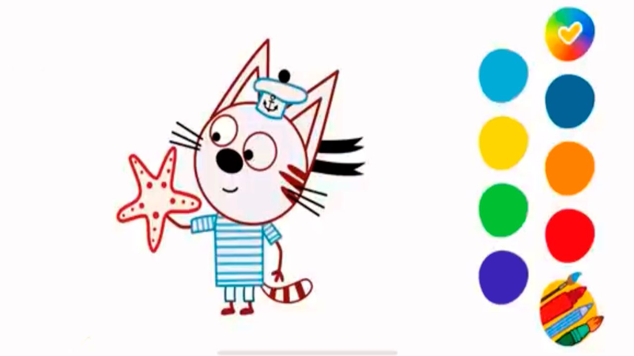 Коржик Раскраска / Три кота / Раскраска три кота / Три хвоста / Раскраски для детей / Учим цвета смотреть онлайн