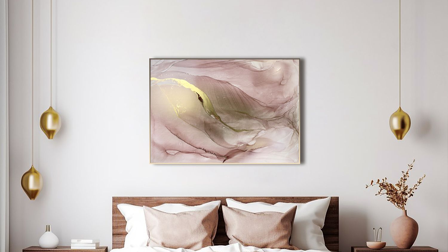Розовая картина-абстракция с золотом на стену в интерьер 70х100 спиртовыми чернилами «Аврелия Flat» смотреть онлайн