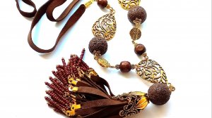 Коричневый кожаный сотуар с кистью полимерная глина дерево золотистый (2513)