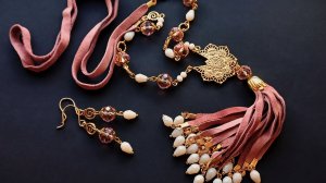 Коралловый комплект с кистью из натуральной кожи, цвет розовое золото (2525)