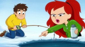 "Рыбалка, которая пошла не по плану (как обычно)! 🐙❄️"