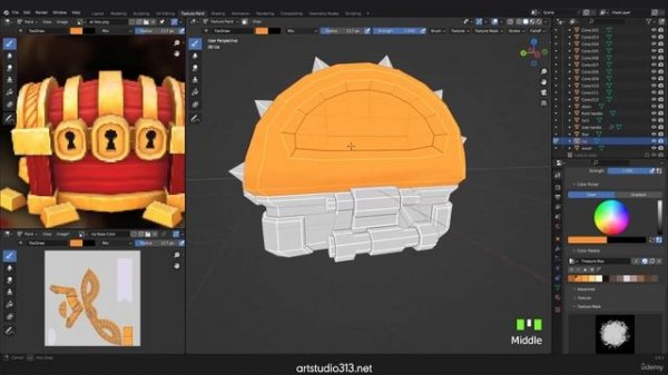 37 - 04 13 01 Hand painting the treasure box separate parts use paint mask and