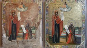 Реставрация иконы Явление Пресв. Богородицы Преп. Трифону Вятскому