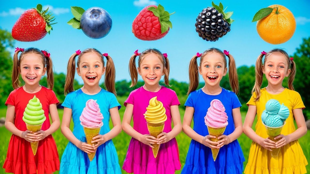Фруктовый челлендж с мороженым для детей — учим фрукты и цвета смотреть онлайн