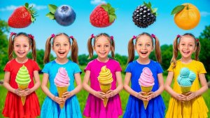 Фруктовый челлендж с мороженым для детей — учим фрукты и цвета