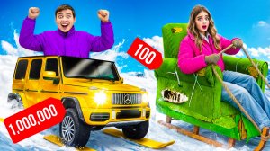 Санки за 100 и за 100 000 ! Две команды на огромной горке !