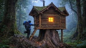 Строю теплое укрытие на гигантском пне дерева. Бушкрафт