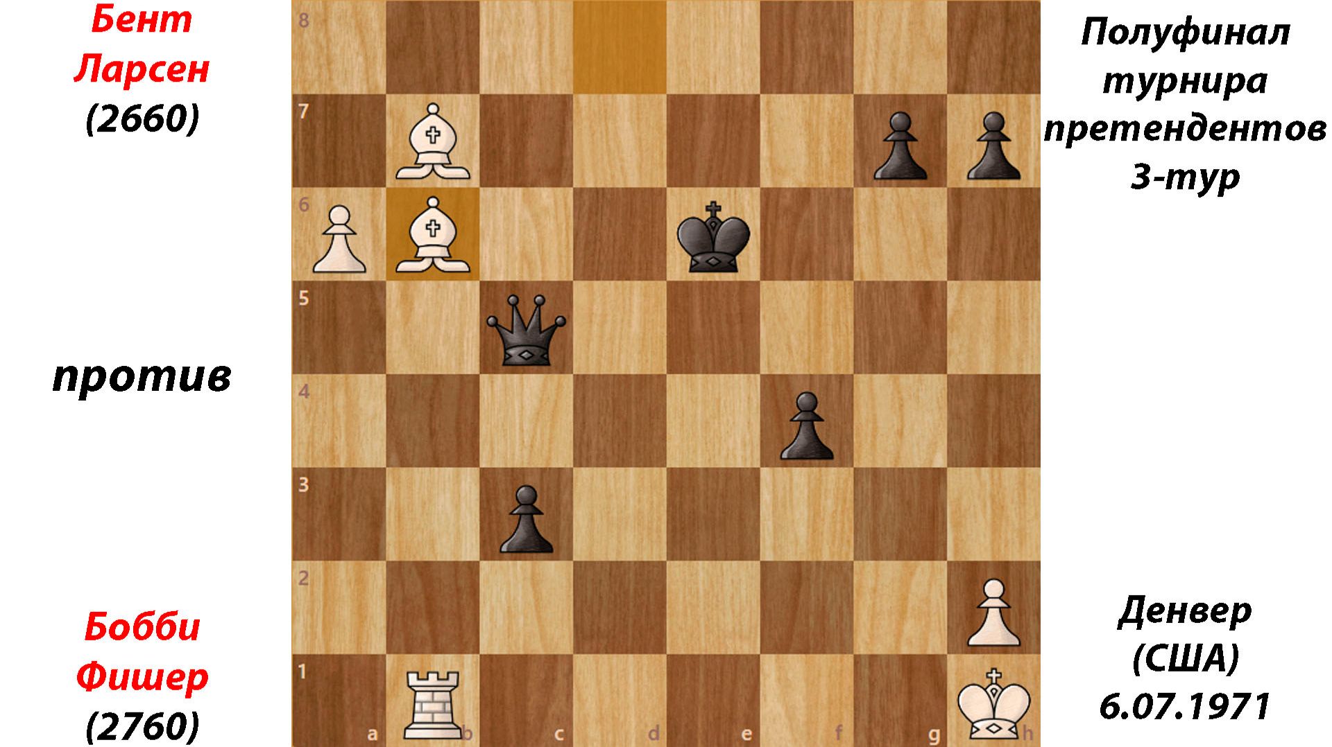Бент Ларсен против Бобби Фишера. Полуфинал турнира претендентов, 1-тур. Денвер (США), 06.07.1971.