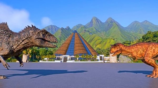 Динозавры. Битва Динозавров. Карнатавр. Индоминус. Тиранозавр.