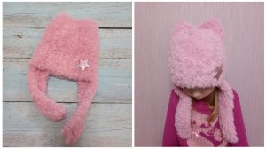 Детская шапка с ушками спицами