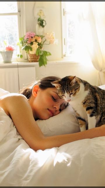 Почему кошка трогает твоё лицо, когда ты спишь? 😻🥹
