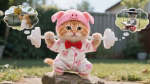 Рыжик тренируется, чтобы быть здоровым, с помощью мамы-кошки и Майло