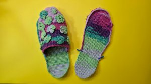 Подошва для тапка . Вязаная стелька . Тапочки для дома . Подробно .