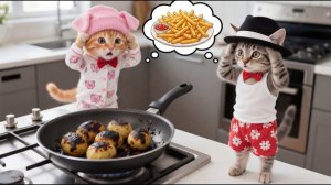 Рыжик и Майло впервые готовят картошку фри 🍟🐱🐱