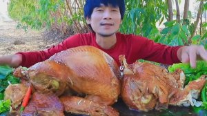 #MUKBANG Запечёная курица с морепродуктами и свежими овощами! ASMR МУКБАНГ ЕДА ОБЖОР ОБЕД