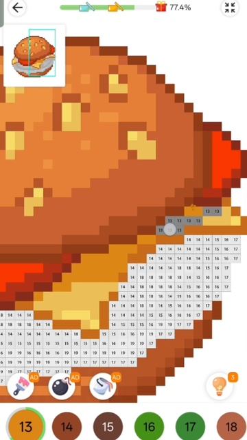 Игра называется Pixel Art Colorinq  рисуем бургер и птичку