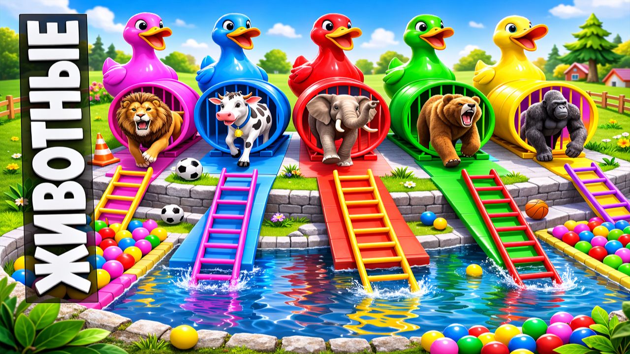 Мультики для детей. Яркая Веселая звериная ферма с Львами и слонами. Мультики залипалки малышам смотреть онлайн