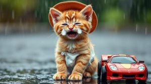 Мультики для детей.Котик попал под дождь,когда играл в машинки. Видео про котенка и хомяка