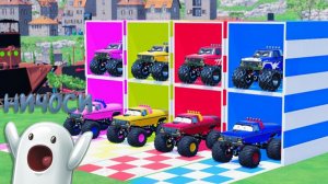 Мультики про машинки для детей. Монстртраки и машинки едут по морю вдоль моста. Мультики для малышей