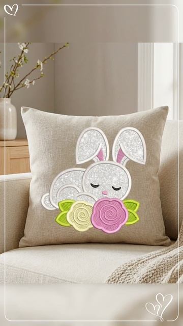 Дизайн машинной вышивки аппликация. Пасхальный зайчик. 8 размеров.